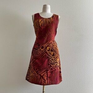 reworked abstract burnt orange red sleeveless mini dress.